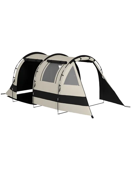 Outsunny Four Man, Two Room Blackout Tent, with Accessories - Khaki