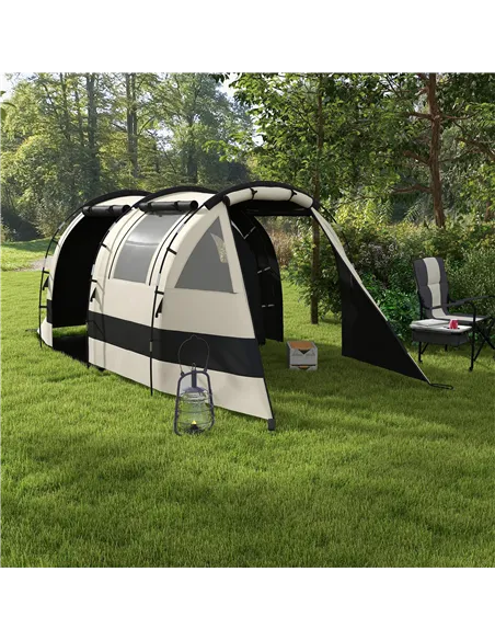 Outsunny Four Man, Two Room Blackout Tent, with Accessories - Khaki