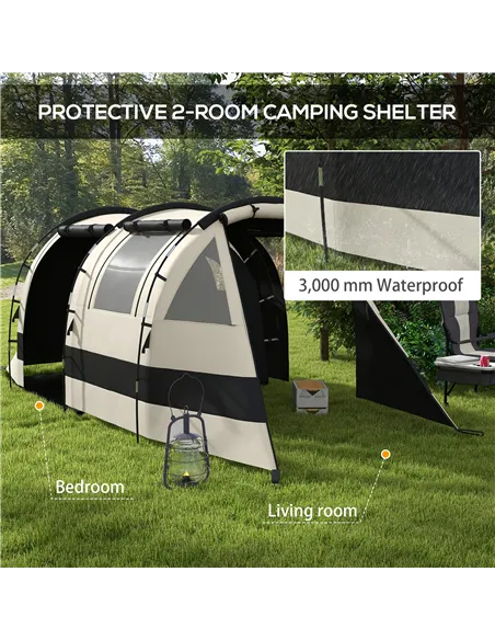 Outsunny Four Man, Two Room Blackout Tent, with Accessories - Khaki