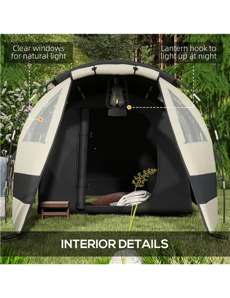 Outsunny Four Man, Two Room Blackout Tent, with Accessories - Khaki