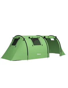 Outsunny Four Man Duo Room Tunnel Tent, with Accessories - Green