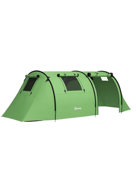 Outsunny Four Man Duo Room Tunnel Tent, with Accessories - Green