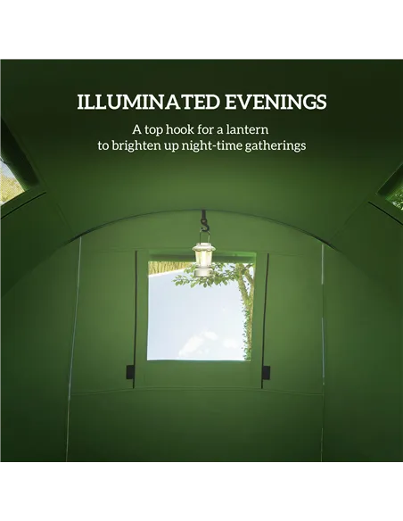 Outsunny Four Man Duo Room Tunnel Tent, with Accessories - Green