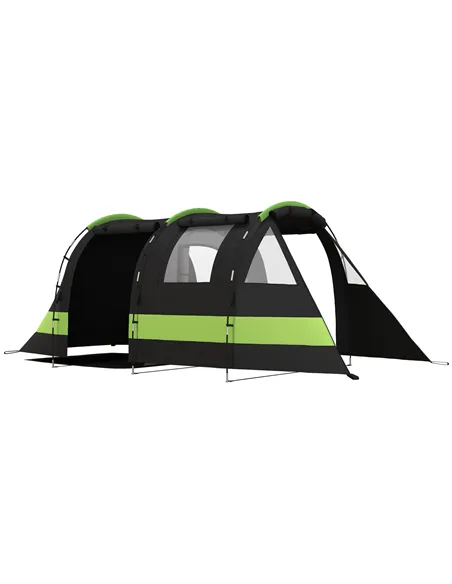 Outsunny Four Man, Two Room Blackout Tent, with Accessories - Black