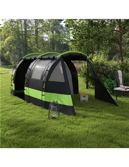 Outsunny Four Man, Two Room Blackout Tent, with Accessories - Black