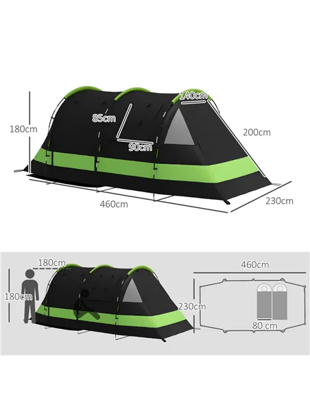 Outsunny Four Man, Two Room Blackout Tent, with Accessories - Black