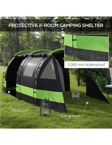 Outsunny Four Man, Two Room Blackout Tent, with Accessories - Black