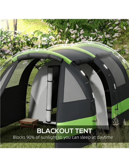 Outsunny Four Man, Two Room Blackout Tent, with Accessories - Black