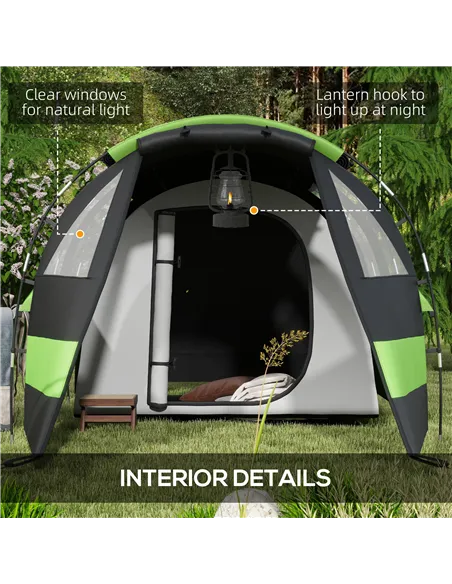 Outsunny Four Man, Two Room Blackout Tent, with Accessories - Black