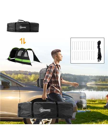 Outsunny Four Man, Two Room Blackout Tent, with Accessories - Black