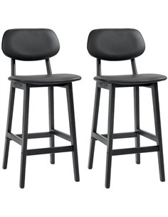 HOMCOM Set of Two Wooden Classic Bar Stools, with Faux Leather Seats - Black
