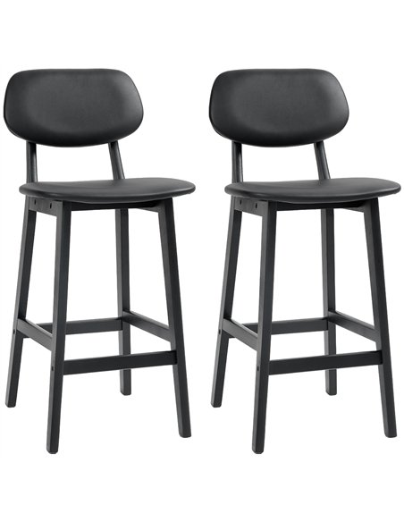 HOMCOM Set of Two Wooden Classic Bar Stools, with Faux Leather Seats - Black