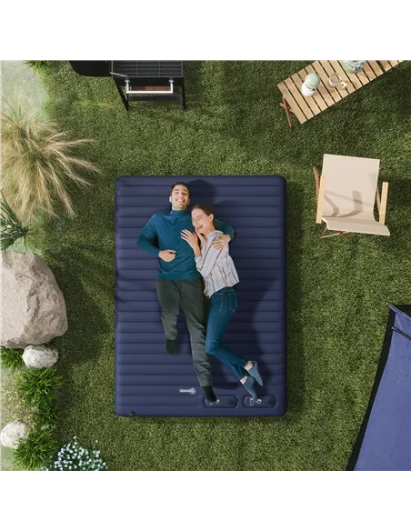 Outsunny Double Inflatable Mattress, with Built-In Pump - Blue