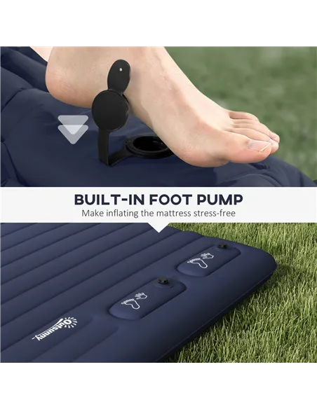 Outsunny Double Inflatable Mattress, with Built-In Pump - Blue