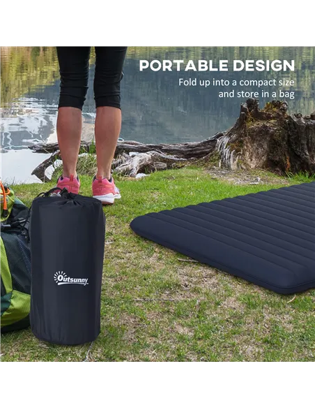 Outsunny Double Inflatable Mattress, with Built-In Pump - Blue