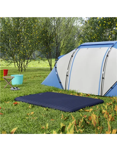 Outsunny Double Inflatable Mattress, with Built-In Pump - Blue