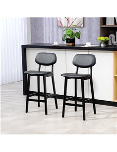 HOMCOM Set of Two Wooden Classic Bar Stools, with Faux Leather Seats - Black 2