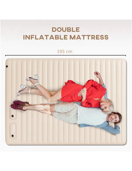 Outsunny Double Inflatable Mattress, with Built-In Pump - White
