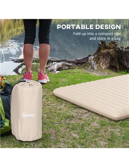 Outsunny Double Inflatable Mattress, with Built-In Pump - White