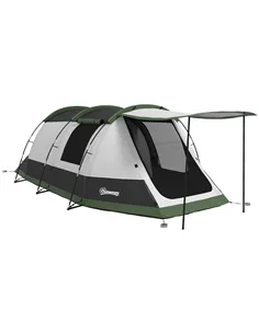 Outsunny Three-Man Camping Tent, with Two Rooms and Porch - Green