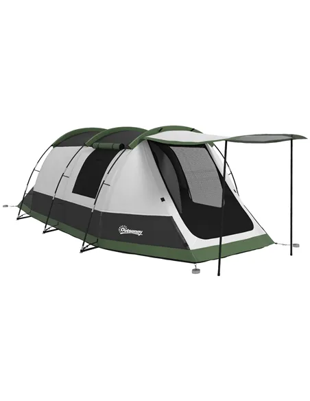 Outsunny Three-Man Camping Tent, with Two Rooms and Porch - Green