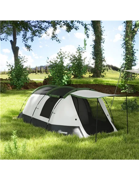 Outsunny Three-Man Camping Tent, with Two Rooms and Porch - Green