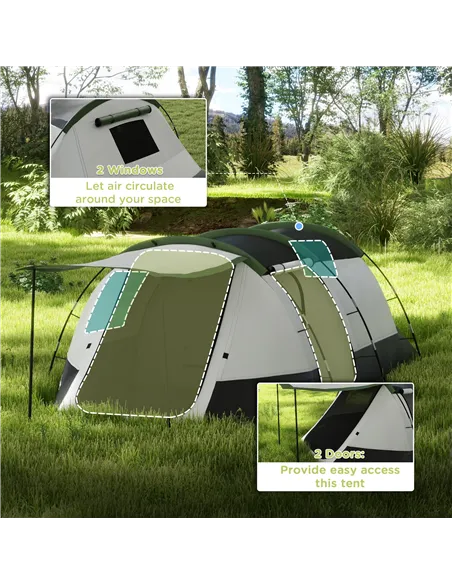 Outsunny Three-Man Camping Tent, with Two Rooms and Porch - Green