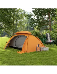 Outsunny Aluminium Frame Camping Tent Dome Tent with Removable Rainfly, 2000mm Waterproof, for 1-2 Man, Orange 2