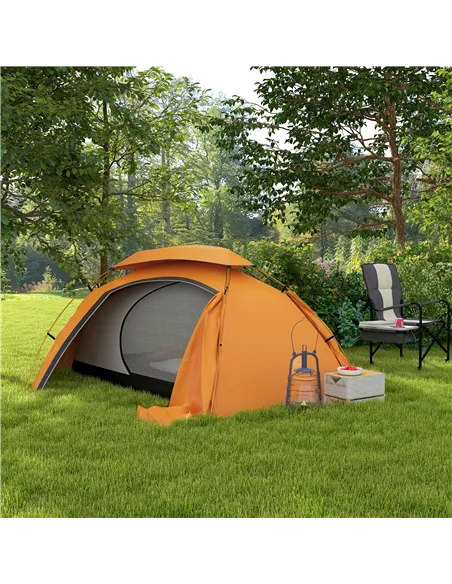 Outsunny Aluminium Frame Camping Tent Dome Tent with Removable Rainfly, 2000mm Waterproof, for 1-2 Man, Orange