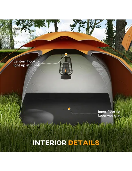 Outsunny Aluminium Frame Camping Tent Dome Tent with Removable Rainfly, 2000mm Waterproof, for 1-2 Man, Orange