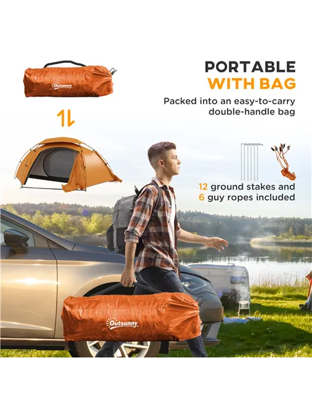 Outsunny Aluminium Frame Camping Tent Dome Tent with Removable Rainfly, 2000mm Waterproof, for 1-2 Man, Orange