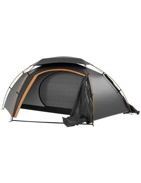 Outsunny Aluminium Frame Camping Tent Dome Tent with Removable Rainfly, 2000mm Waterproof, for 1-2 Man, Grey