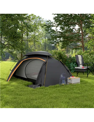 Outsunny Aluminium Frame Camping Tent Dome Tent with Removable Rainfly, 2000mm Waterproof, for 1-2 Man, Grey