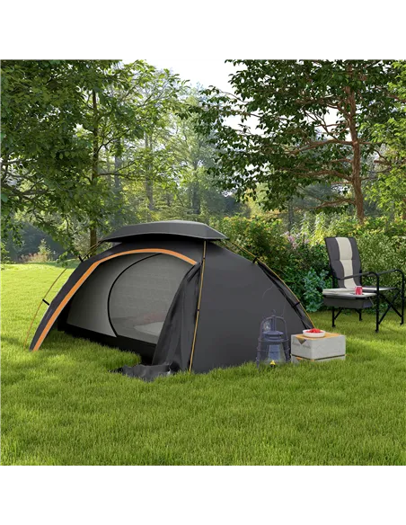 Outsunny Aluminium Frame Camping Tent Dome Tent with Removable Rainfly, 2000mm Waterproof, for 1-2 Man, Grey