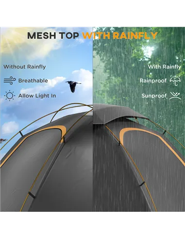 Outsunny Aluminium Frame Camping Tent Dome Tent with Removable Rainfly, 2000mm Waterproof, for 1-2 Man, Grey