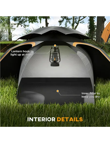 Outsunny Aluminium Frame Camping Tent Dome Tent with Removable Rainfly, 2000mm Waterproof, for 1-2 Man, Grey