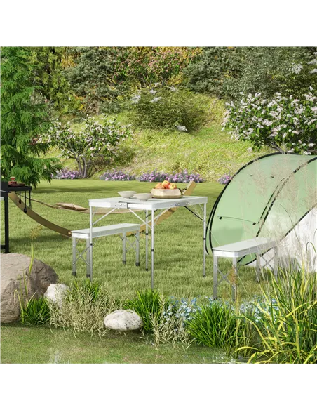 Outsunny Three-Piece Aluminium Folding Picnic Table and Bench Set
