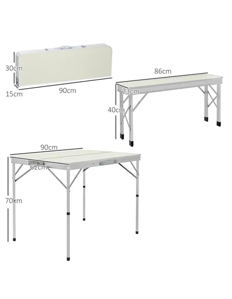 Outsunny Three-Piece Aluminium Folding Picnic Table and Bench Set