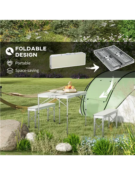 Outsunny Three-Piece Aluminium Folding Picnic Table and Bench Set