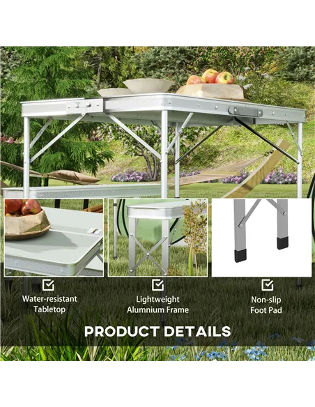 Outsunny Three-Piece Aluminium Folding Picnic Table and Bench Set