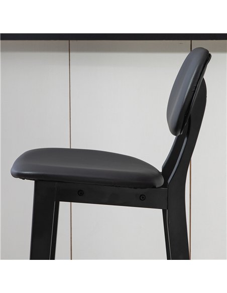 HOMCOM Set of Two Wooden Classic Bar Stools, with Faux Leather Seats - Black