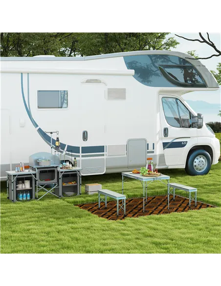 Outsunny Three-Piece Aluminium Folding Picnic Table and Bench Set