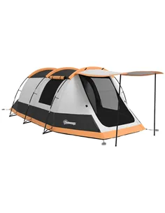 Outsunny Three-Man Camping Tent, with Two Rooms and Porch - Orange