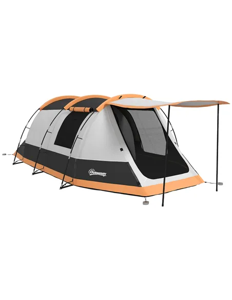 Outsunny Three-Man Camping Tent, with Two Rooms and Porch - Orange