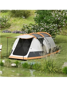 Outsunny Three-Man Camping Tent, with Two Rooms and Porch - Orange 2
