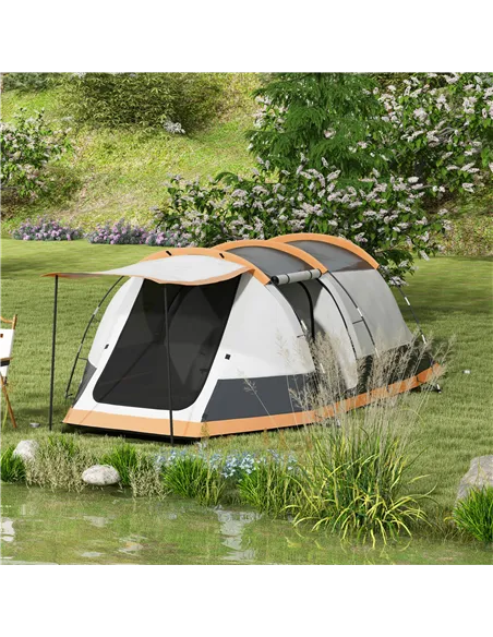 Outsunny Three-Man Camping Tent, with Two Rooms and Porch - Orange