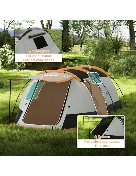 Outsunny Three-Man Camping Tent, with Two Rooms and Porch - Orange