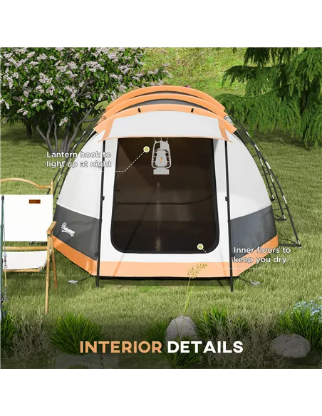 Outsunny Three-Man Camping Tent, with Two Rooms and Porch - Orange