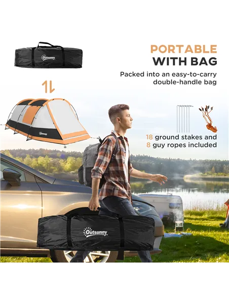 Outsunny Three-Man Camping Tent, with Two Rooms and Porch - Orange
