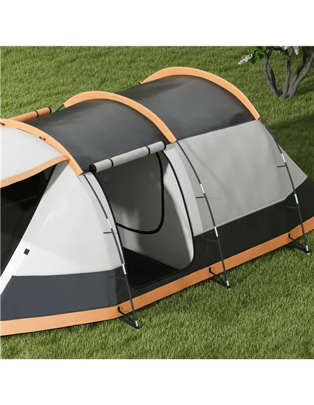 Outsunny Three-Man Camping Tent, with Two Rooms and Porch - Orange